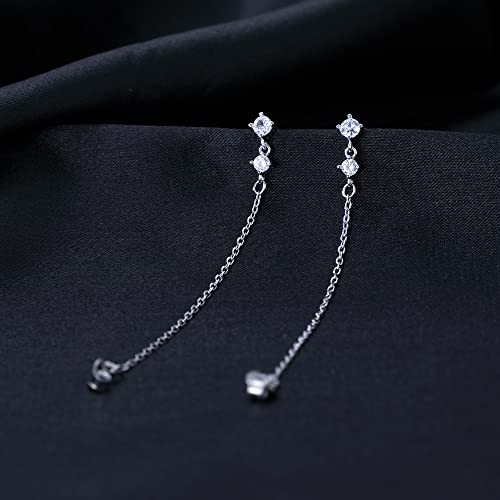 Reffeer Sterling Silver Chain Dangle Earrings for Women Teens CZ Chain Drop Earrings Studs4