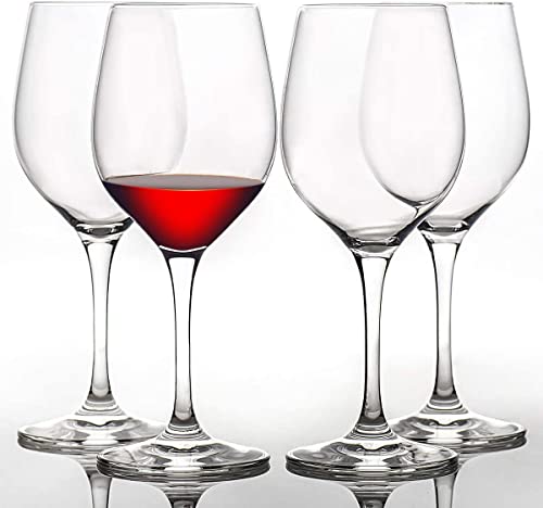 Image of bellemax 470ML Round Wine Glasses, Premium Crystal Clear Stemmed Wine Glasses for Red & White Wine, Cocktail, Mocktails, Juice & Water, Elegant Drinking Glasses Set of 4