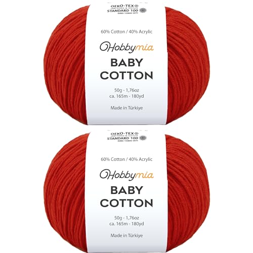 Image of Baby Cotton Blend Yarn - Soft Sport Weight Yarn for Crochet & Amigurumi - 50g /180yds - 60% Cotton 40% Acrylic - Ideal for Baby & Knitting Proj.(Pomegranate, 2 Balls)