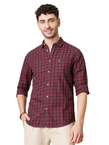 The Indian Garage Co Men’s Checkered Slim Fit Shirt (1218-SH06-10_Maroon L)