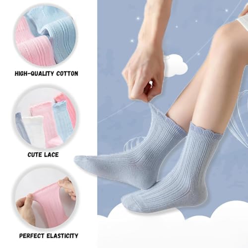 Girls' mid length socks with lace design, sweet and versatile, 6 pairs of comfortable socks2