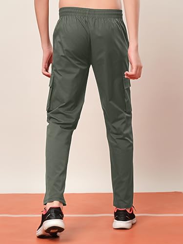 Image of TECHNOSPORT Boys' Solid Straight Fit TS Flexi Cargo Trackpants Drawstring 4-Pocket Polyester Joggers for Sports Play School UPF50+ Anti Odour