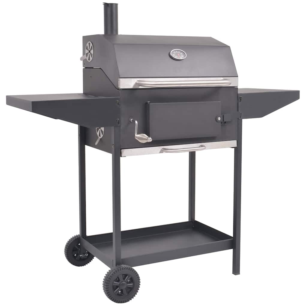 aphrophina Convenient BBQ Charcoal Smoker with Cooking Area and Ash Pan, Sturdy Design with Wheels and Side Tables, Black