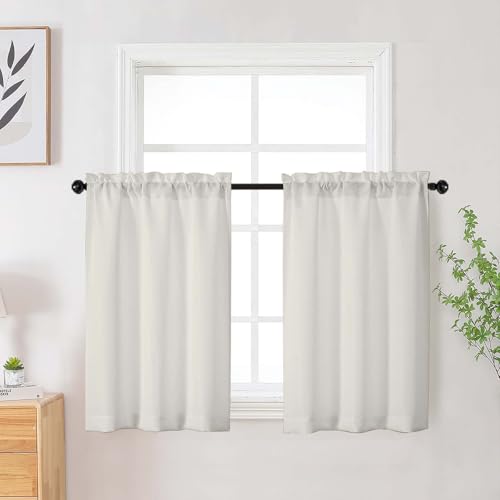 WelvetBLK Ivory Small Window Curtains Tier 2 Panels Set 36 Inch Drapes