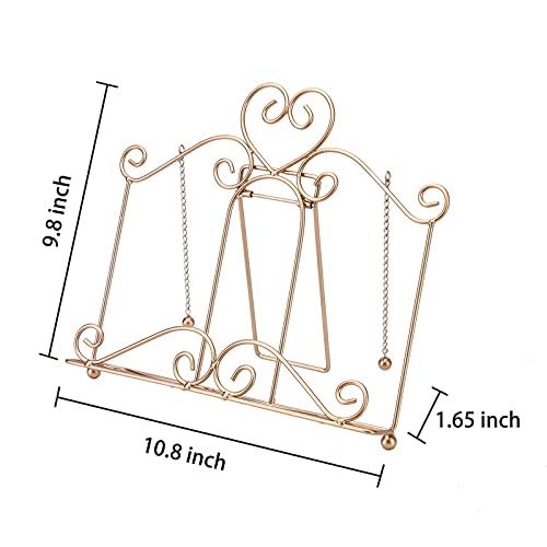 Megrez Desk Book Stand, Foldable Metal Recipe Holder, Kitchen Book Stand With 2 Weighted Chains To Fix Pages, Reading Book Rest Holder For Cookbook Music Document Textbook, Rose Gold #TOP1