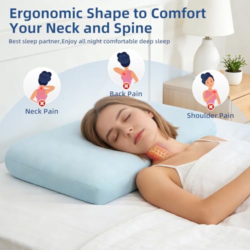 Image of HIMOON Cooling Memory Foam Pillow, Bed Pillow for Sleeping, Standard Size, Breathable Memory Foam, Premium Support with Washable Cover for Back, Side and Stomach Sleepers (2 Packs)