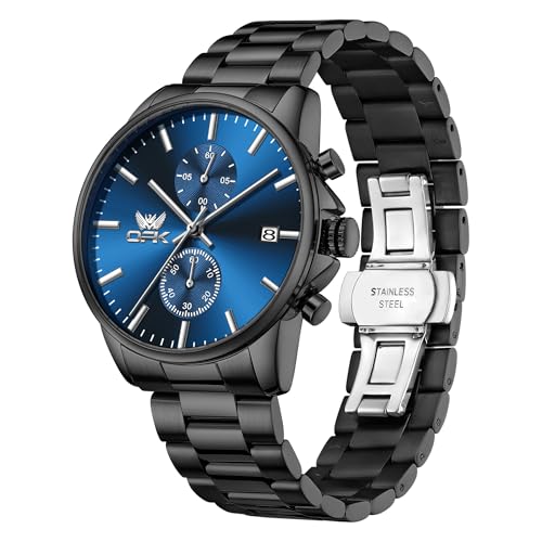 Image of OPK Mens Chronograph Watch Stainless Steel Strap Date Display Luminous Waterproof Business Wrist Watch