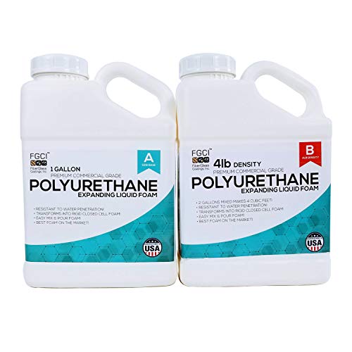 Polyurethane Expanding Liquid Foam 2 Gallon KIT, 4 LB Density Polyurethane Foam, Includes 1 Gallon Part A & 1 Gallon Part B, 2 Part Polyurethane Marine Foam