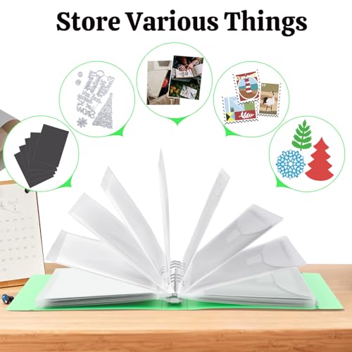 Image of UNIMEIX 12 Pcs Magnetic Sheets for Die Storage with 1 Binder Cover, 2 in 1 Storage Stamp and Die Storage Bags Die Cut Storage Supplies(0.8 mm Thickness, Green)