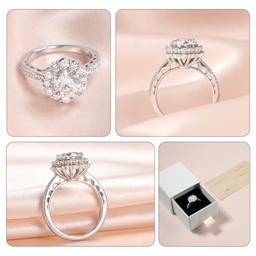 1.5/2/3CT Women's Moissanite Engagement Rings D Color VVS1 Clarity Moissanite Rings for Women 925 Sterling Silver with 18K White Gold Plated Flower Shape4
