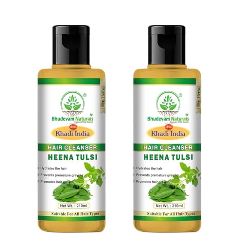Image of Bhudevam Natural Khadi Henna & Tulsi Shampoo Natural Hair Care for Strength & Shine | Promote Hair Growth & Protect Hair Scalp Suitable for All Hair Types- Pack of 2