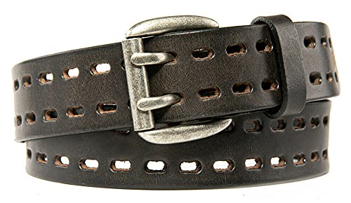 BG247 Men's Handmade Leather Casual Belt with Double Prong Buckle2