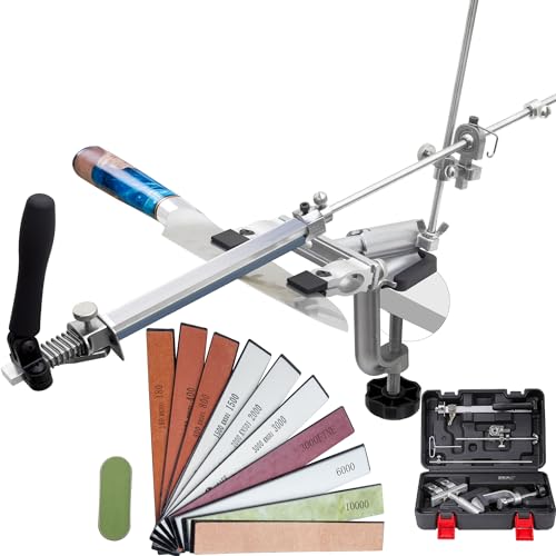 CWOVRS Afilador de Cuchillos Profesional, RX-009 Afilador de Cuchillos de Ángulo Fijo Giratorio de 360°, Cursor y Fijación Precisa Mejorados, Sistema de Afeitador de Cuchillos para Cocina, 9 Piedras
