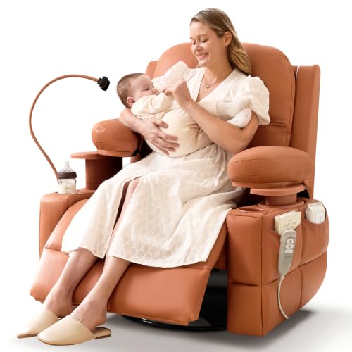 Image of MAMAZING Lullapod Power Nursery Rocking Chair with HugAssist Armrest | Triple Motor Power Nursing Recliner with 270 Swivel Glider & Quiet Rocking, Dual Charging Ports & Built-In Storage