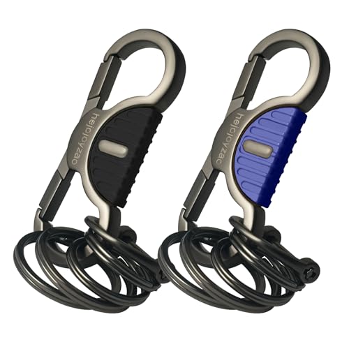Image of Heavy Duty Keychain with Quick Release Double Carabiner Clip, Key Rings, D Ring, Car Key Holder for Belt Loop