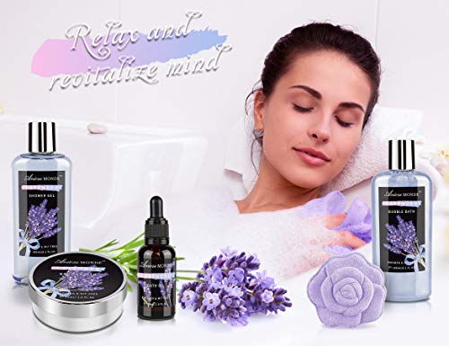 Spa Bath Gift Basket Set, Lavender Home Spa Gift For Women, With Shower Gel, Bubble Bath, Body Butter, Bath Salt, Bath Bomb, Bath Oil, Bath Soap,Gift Idea For Mother, Girlfriend, Wife #TOP5