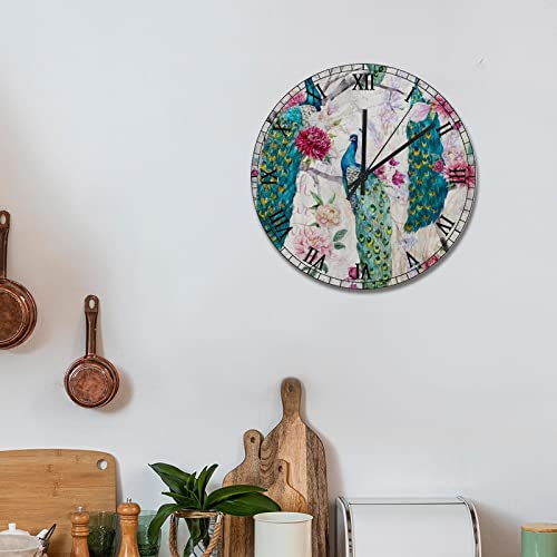 Horloge murale violette en forme de paon de 38 cm pour salon