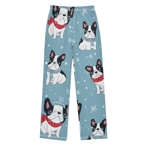 ZZXXB Winter Snows French Bulldog Boys Long Pants Soft Trousers Elastic Waist Kids Lounge Bottoms with Pockets S-XL