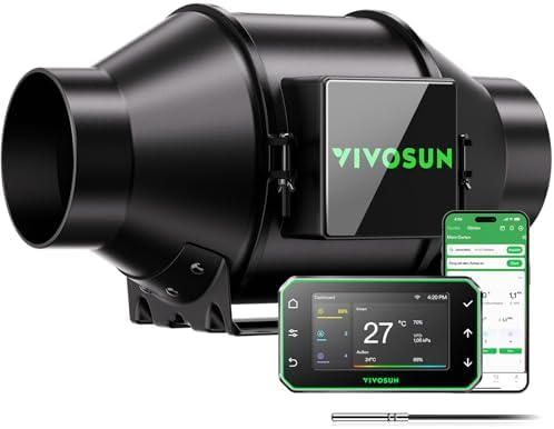 VIVOSUN Smart Rohrventilator 100mm Inline Rohrlüfter mit E42A+ Controller | AeroZesh G4 Thermo-Hygrometer, WiFi/App-Steuerung, EC Motor, Growbox Abluftventilator für Kühlung, Growz