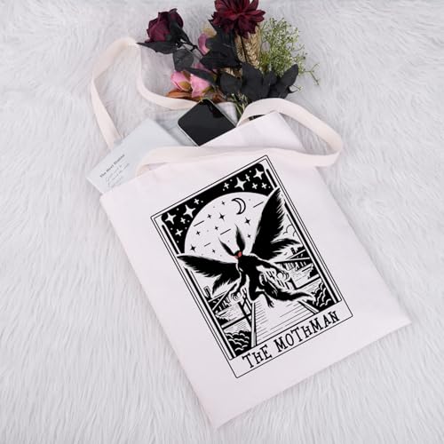 Bolso tote de lona con diseño Mothman, tarot y criptozoología, regalo para fans de criptidos y monstruos miniatura 6