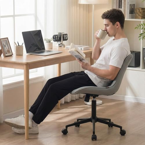 Image of YOUNIKE Office Chair, Armless Desk Chair with Wheels, Adjustable Swivel Rolling Home Office Computer Task Chairs, Modern Faux Leather Upholstered Vanity Chair, Grey