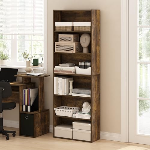 Image of Furinno Jaya Simply Home Free Standing 6-Tier Open Storage Bookcase, Amber Pine