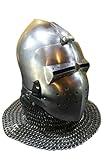 Antique Custom Sca Hnb 14 Gauge Steel Medieval Combat Pig Faced Bascinet Helmet Halloween Costume, Grey, 9X8X16