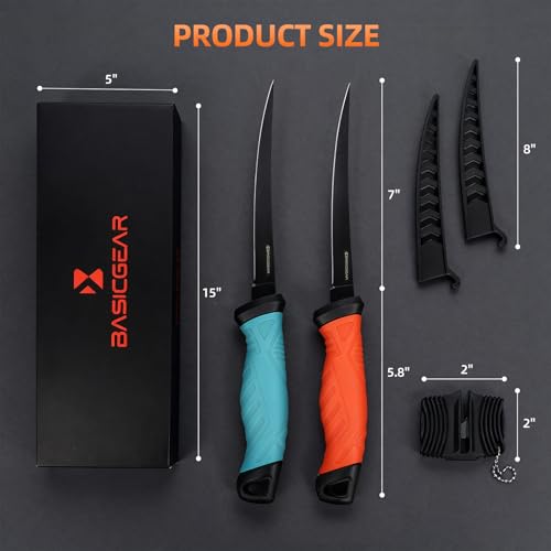 BasicGear Fishing Fillet Knife Set of 2, 7 in, Sharp for fishing & kitchen - image 3
