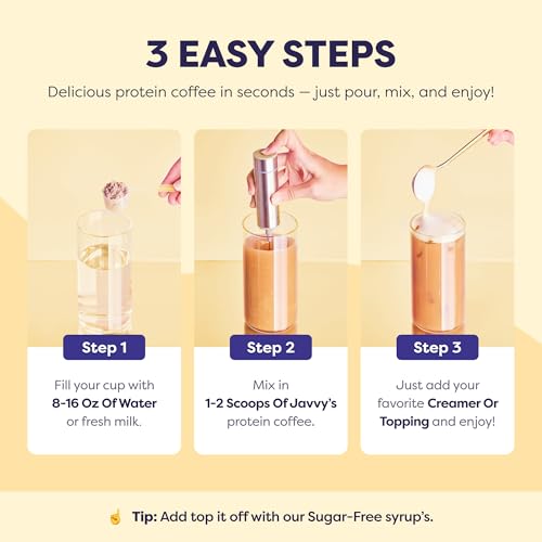 Image of Javvy Protein Iced Coffee - Premium Whey Protein & Iced Coffees, 100% Natural Cold Brew, Zero Artificial Flavors & Sweeteners, 80mg Caffeine, No Added Sugar, 20 Servings, Tiramisu, 1 Pack