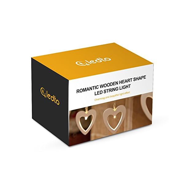 Valentine Heart Fairy Light,Gledto Battery Powered 10 Leds Cute Wood Heart Shapes Romantic LED String Light Festive Lights for Halloween Christmas Birthday Wedding Party (Warm White) - Image 7