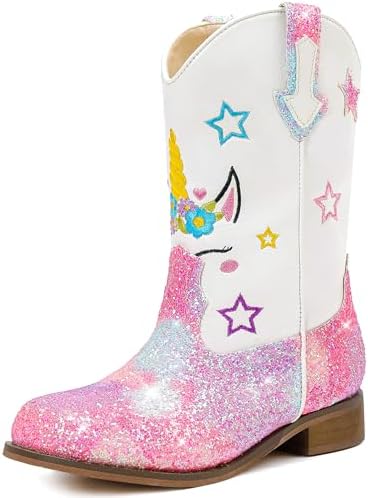 Unicorn Girls Cowgirl Boots Glitter Toddler Cowboy Boots Mid Calf...