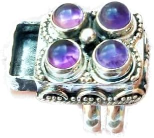Natural Amethyst Rectangle Shaped Poison Box Ring Four Amethyst Gemstone Ring Four Stone Ring Purple Stones ring Precious Ring Large Poison Pillbox Ring Antique Poisoner Ring Amethyst Jewelry