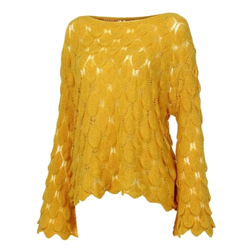 Heevina Sweaters for Women Oversized Cutout Hollow Out Bell Sleeve Off Shoulder Sexy Loose Knitted Fall Winter4