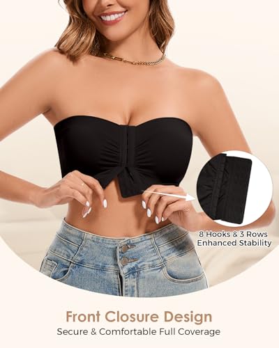 Image of Strapless Bra for Women Front Closure Non-Slip Wireless Bandeau Bra Padded Bandeau Tube Top 2026