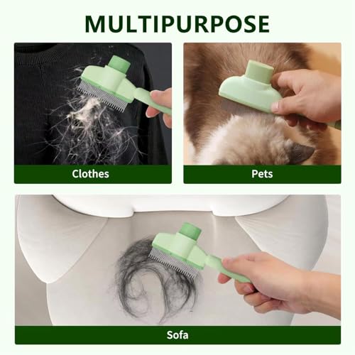 Image of Self-Cleaning Cat & Dog Comb - 2-in-1 Pet Hair Removal with Stainless Steel Teeth, Easy Release Button, for Shedding, Detangling & Grooming