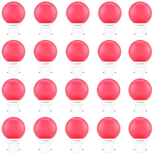 Image of LUKER JVLuker 0.5W LED Bulb B22 Base Energy Efficient Light 120 Degree Wide Beam Coverage High CRI Lights for Home and Office Indoor & Outdoor, 1 Year Warranty (Pack of 20, RED)