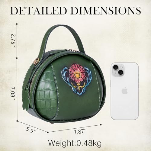 Genuine Leather Vintage Bag for Women - Cowhide Leather Crossbody Purse - Flower Embossed Handbag2