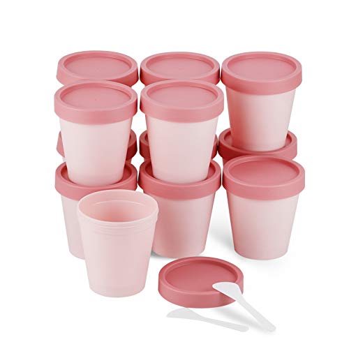 LONGWAY Empty Slime Containers 12 Pack Plastic Jars with Lids for Beauty Products, DIY Slime Making or Travel Storage MakeUp (7 oz/200ml, Pink)