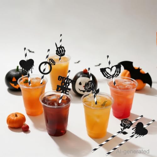 Pitillos de papel negro 24 piezas decorativos para fiesta miniatura 5