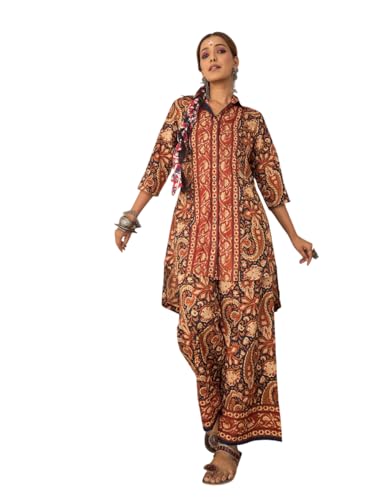 Image of WineRed Women Green Paisley Print Hi-Low Co-ord Set