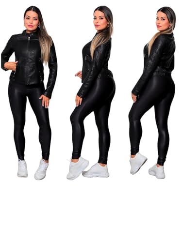 Jaqueta Feminina Slim em Couro Fake - Preto (BR, Alfa, M, Regular, Regular, Preto)