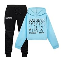 Katseye Hoodie Set For Girls Boys Sweatshirt & Pant Music Album Merch Fans Casual Two-Piece Set Sweatsuits Shirt (160, Sky Blue)