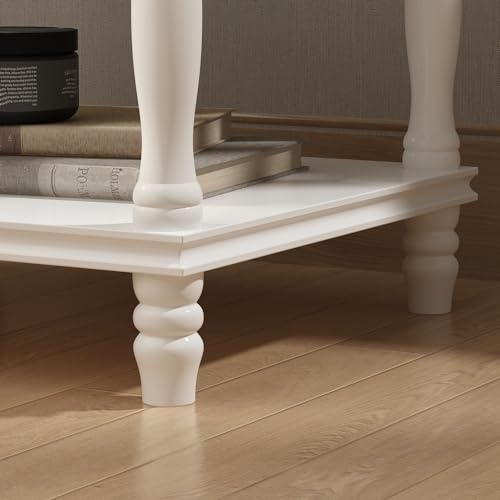 Homsee Vintage Wooden Nightstand with 2 Drawers and Bottom Shelf, Elegant Bedside Table End Side Table for Bedroom, Living Room, White (19.7&rdquo;W x 16.9&rdquo;D x 25.2&rdquo;H)