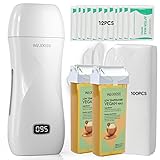 Waxkiss Roll On Wax Kit for Hair Removal - Professional Heater Machine, 2 Soft Cartridges, Strips and Wipes for Sensitive Skin