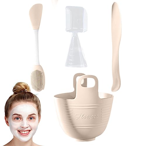 粘土フェイスカバー混合キット,ボウル ブラシ付きシリコン フェイシャル カバー キット - プロフェッショナルスパフェイスシールドミキシングツール - 安全、簡単、ポータブル Avfora