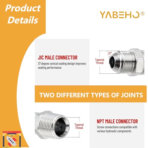 Image of (3 Pack) 1 /2 inch Hydraulic Hose Adapter Fittings,1 /2 inch JIC 37 Male x 1 /2 inch NPT Male, Straight Tube Connectors with Protection Cover