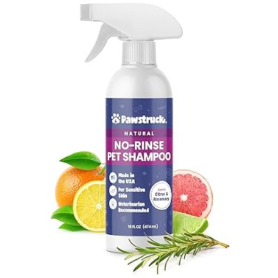 Pawstruck Natural No-Rinse Dry Shampoo for Dogs, Puppies, & Other Pets, Citrus & Rosemary - Waterless Deodorizing Spray Made in USA to Freshen & Remove Odors - 16 fl oz - Packaging May Vary