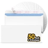 CREGEAR #10 Self Seal Security Envelopes, 50 Count, 4-1/8' x 9-1/2', 24 lb Paper, NO Window, White, Strip and Seal for Privacy & Business