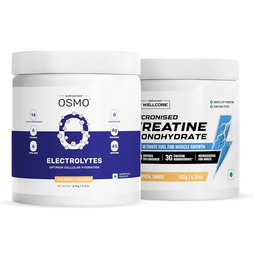 Image of Wellcore Creatine (33 Servings) Tropical Tango + OSMO Electrolytes (45 Servings) Valencia Orange | Combo for Muscle Growth, Energy & Hydration