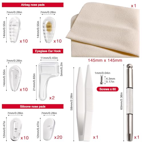 YIXISI 30 works Glasses Nose Pads Kit, Eyeglass Nose Pads, Silicone Screw-in Nose Pads Glasses Repair Kit - Image 2
